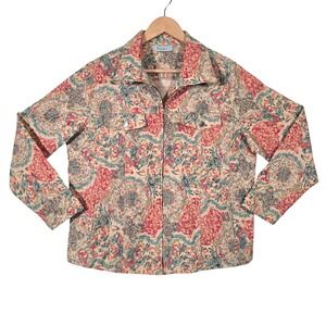 Analogy Plus Womens Floral Zip Up Textured Jacket Size XL Bloomcore Pockets READ